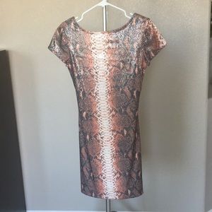 Fully Lined Orange & White Sequined Mini Dress
